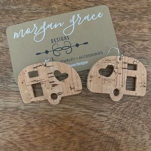 Cork Leather Camper Earrings; Camping Earrings